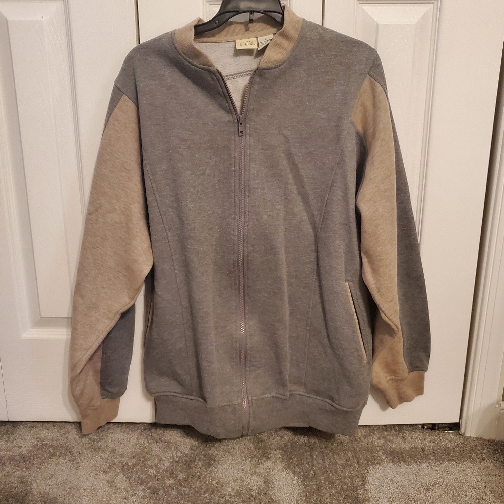 VINTAGE Mens Color Block Gray Beige Bomber Jacket Size Large